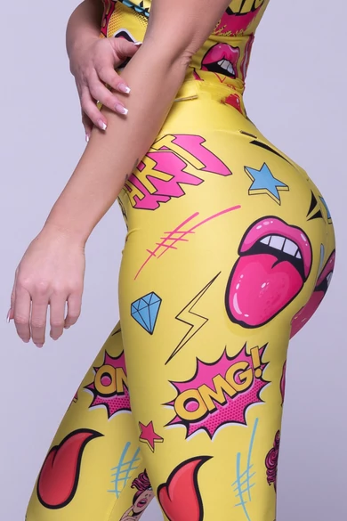 Női sárga pop art fitnesz leggings