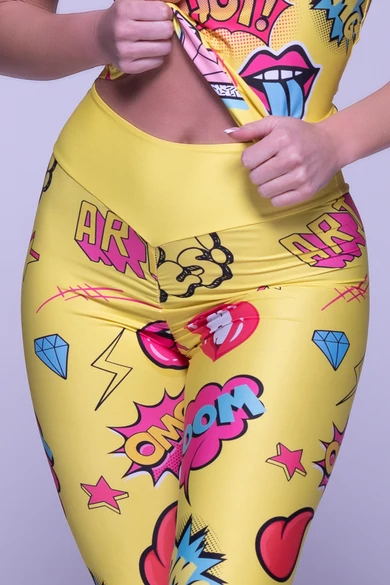 Női sárga pop art fitnesz leggings